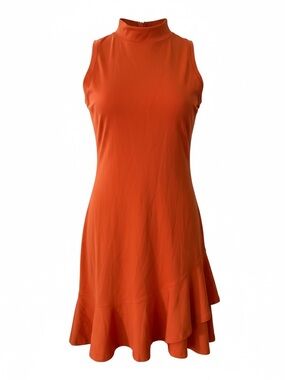 Mock Neck Sleeveless Orange Mini Dress with Ruffle Hem